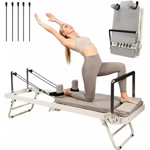 Foldable Pilates Reformer Machine with 5-Fold Resistance System for Home and All Skill Levels