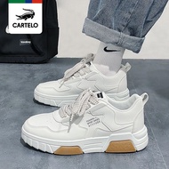 AT/♈Cartelo Crocodile Men's Shoes2023New Spring White Shoes Platform Non-Slip Casual Sports Leather Breathable Sneakers