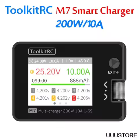 ToolkitRC M7 200W 10A DC Balance Charger Discharger for 1-6S Lipo Battery With Voltage Servo Checker