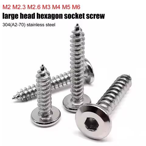 M2 M2.3 M2.6 M3 M4 M5 M6 Allen Hexagon Hex Socket Large Flat Thin Wafer Head Self Tapping Wood Screw