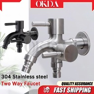 OKDA 1 in 2 Out Faucet 304 Metal Two Way Faucet Valvet Bibcock Faucet Water Washer Tap Faucet 2 way 