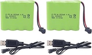 2PCS 4.8V 2800mAh AA Rechargeable Battery with SM-2P Plug and USB Charging Cable for SY-E511 RC Exca