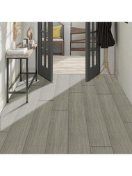 1卷灰色木紋自粘式地板磁磚，防水防油乙烯基地板，可揭式和貼式，適用於廚房、浴室、客廳地磚