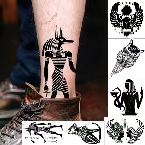 6pcs Waterproof Temporary Tattoo Sticker Egyptian gods Anubis Fake Tatto Hand Flash Tatoo small tatt