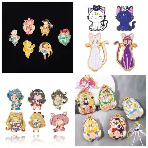 2-6PCS/SET Moon Warrior Enamel Brooch Luna Cat Cartoon Character Badges Cute Pins Jewelry Gift For A