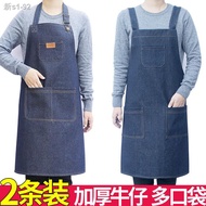۞Apron denim fesyen kimpalan elektrik lelaki dan wanita apron kanvas tebal kot atas kafe dapur pakaian tahan haus anti-k