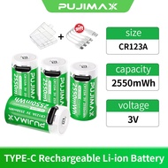 PUJIMAX Li-ion Battery CR123A 3V 2550mwh USB Rechargeable Battery type-C Lithium Bateri fast charge