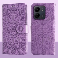 Magnetic Leather Wallet Flip Case For Xiaomi POCO C65 Embossed Sunflower Phone Cover