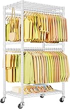 ULIFHOME P4 Medium Rolling Clothes Rack Heavy Duty, Clothing Racks for Hanging Clothes, Freestanding