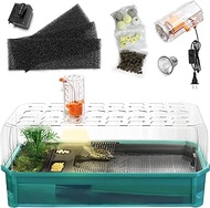 Clioran Turtle Tank Kit, Acrylic Turtle Habitat Starter Terrarium, Aquatic Tortoise Enclosure with Lid, Filter, Multi Function Areas, Drainage, Basking Platform Lamp for Pet Turtles Crabs Reptiles