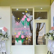 Sunshine Tulip Pattern Sticker Milk Tea Shop Cafe Restaurant Bakery Shop Decoration Glass Window Sti