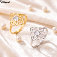 LIKGREAT Elegant Diamond Inlay Flower of Life Ring for Women Dainty Titanium Stainless Steel Fashion