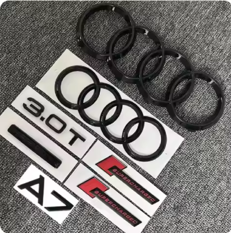 2PCS 4Ring logo ABS Black Car Hood Front Grill Rear Trunk Sticker 1P A7 1P Quarrto 1P 3.0T 2P superc