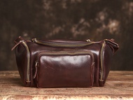 NUPUGOO Genuine Leather Mens Waist Bag Vintage Crossbody Chest Bag Fashion Biker Bag Daily Commuter 