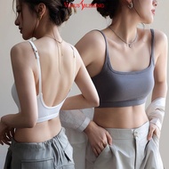 2 IN1 BRA-TOP Pure Cotton Square-neck Big-U Back tube top with Chest Pad  Women's Bra+top 2in1