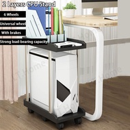2 Layers Cpu Stand Rack With Rolling 6 Wheels Cpu Holder Under Desk Pc Tower Stand