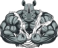 AK- Intense Aggressive Agitated Buff Muscular Body Builder Rhino Cartoon Vinyl Decal Sticker 5"