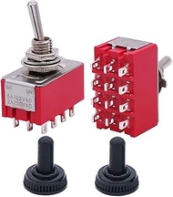Twidec/2Pcs Mini Toggle Switch 4PDT 2 Position 12 Pins ON/ON Miniature Toggle Switch AC 6A/125V 2A/2