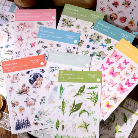 Aesthetic Rub on Stickers Scrapbooking Material Craft Junk Journal Supplies Flower Butterfly Transfe