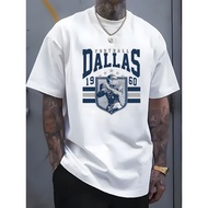 [Breathable Cotton Dallas Tee] Breathable Lightweight Dallas Football Print T-Shirt- Cotton Crew Ne