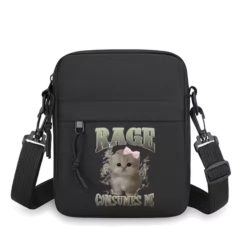 Rage Consumes Me Fun Cat Print Vintage Men's Crossbody Bag Fashion Bolso Cuadrado Americano Retro Sq