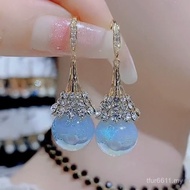 Mermaid Ji Temperament Style Micro-Diamond-Studded Blue Fashion Earrings Earrings Earrings Ear Hooks