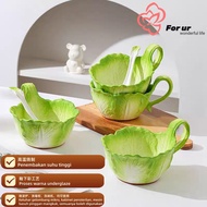 [For ur] Salad Bowl ins Style Bowl Handle Bowl Noodle Bowl Cabbage Shaped Bowl Ceramic Bowl