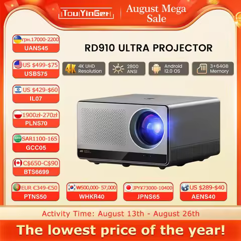 Touyinger 2800ANSI RD910 Ultra 8K 4K Full HD Projector 3G 64G Home Theater WiFi Android TV Cinema RD