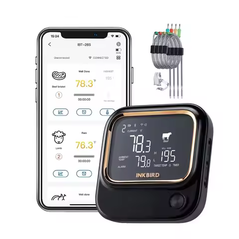 【Stock Clearance】INKBIRD WiFi Bluetooth BBQ Thermometer with 4 Probes APP Remote Controlled Househol