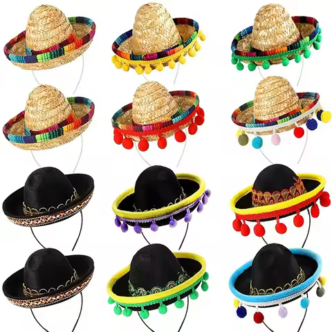 Funny Mexican Small Hat Hair Hoops Mini Sombrero Headbands Headdress Performance Props Carnival Hall