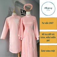 Pink silk bride and groom ao dai, engagement ao dai, wedding ao dai, bridal ao dai, Maymay ao dai
