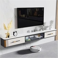 Luxury Floating TV Stand with Glass Doors and Two Drawers 78.7 Inch Wall Mounted TV Cabinet Entertai
