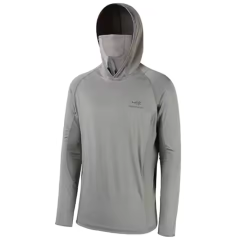 UPF 50+ Men's Long Sleeve Fishing Shirt with Mask UV Neck Gaiter Hoodie