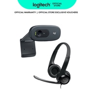 Logitech C270 HD Webcam + Logitech H390 Wired Headset Stereo Headphones with Noise-Cancelling Microp