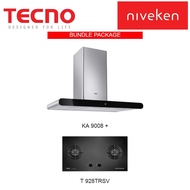 (HOOD + HOB) Tecno KA 9008 Round Profile Chimney Cooker Hood + Tecno T 928TRSV (90cm) 2 Burner Tempered Glass Cooker Hob