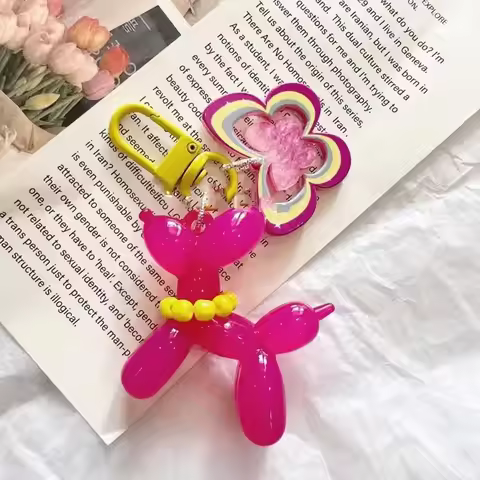 Kawaii Balloon Dog Keychain Models for Girls Sweet Ins Style Balloon Dog Phone Chain Key Buckle Acce
