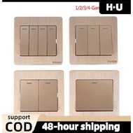 [H·U] Gold Wall Switch 1/2/3/4 Gang 1Way Button Wall Light Switch On / Off Push Button PH