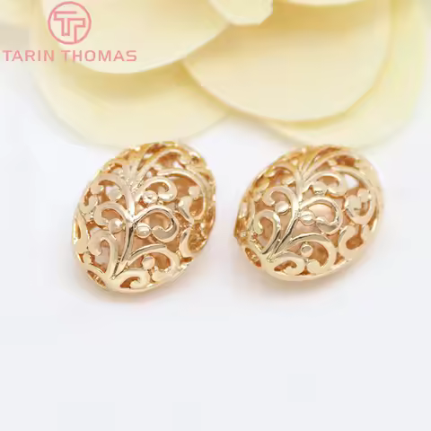 (2842)2PCS 20x16MM 24K Gold Color Plated Brass Oval Spacer Beads Bracelet Beads High Quality Diy Jew