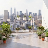 Mobile Design 2-Tier Planter Stand Rust-Proof 2-Tier Rolling Rack Weather-Resistant Plant Shelf Stur