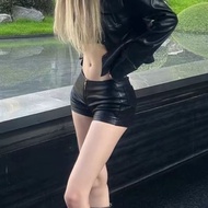 Low-Waist PU Leather Boots with Shorts - Y2K Club Look 9LPU