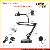 Table Microphone Holder Mic Stand Desktop Mic Holder With Phone Holder Stand With Pop Filter Mic Mou