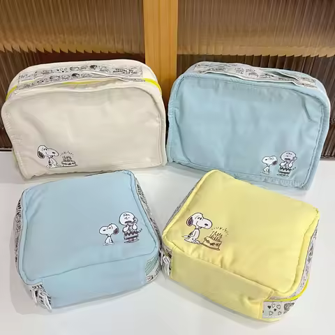 Cute Snoopy Multi Pocket Cosmetic Bag Portable Travel Pouch For Women Girls Toiletry Document Sanita