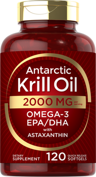 Antarctic Krill Oil 2000mg | Omega-3 EPA, DHA, Astaxanthin | 120 Softgels.