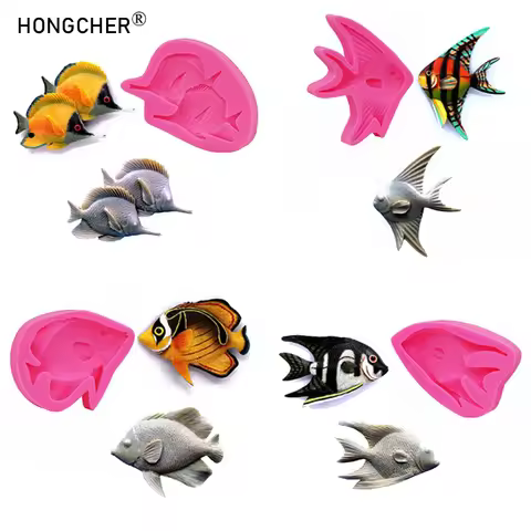 Sea Life Fish Mould Resin Jewellery DIY Fridge Stickers Drip Mould Handmade Chocolate Cake Dessert D