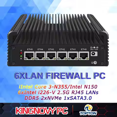 Industrial Fanless Mini PC Intel Core N100 N355/N305 i226-V 6*2.5G LAN DDR5 2xNVMe 1xSATA3.0 Firewal