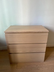 IKEA MALM Chest of 3 drawers, white stained oak veneer 80x78 cm | 三層抽屜櫃, 染白橡木飾面, 80x78 厘米