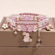 ✨可 Rabbit Two-Piece Bracelet Korean Version Crystal Bracelet Simple Student Multi-Element Sweet Girl