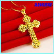 จี้กางเขน999ทอง24K AHGBW เครื่องประดับโซ่ไหปลาร้าจี้ AU750ทองแท้เซ็ตสร้อยคอทอง100% QDCHU