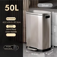 20L/30L/50L Big Dustbin Tong Sampah Bertutup High Capacity 304 Stainless Steel Kitchen Dustbin Large