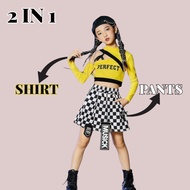 SLVIA 2 in 1 hip hop perpect girls dance plaid skirt set for children aged 3 to 14 years hip hop kid